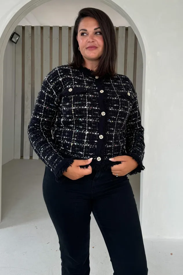 Zya Black Knit Gold Button Jacket Women Girl In Mind Jackets